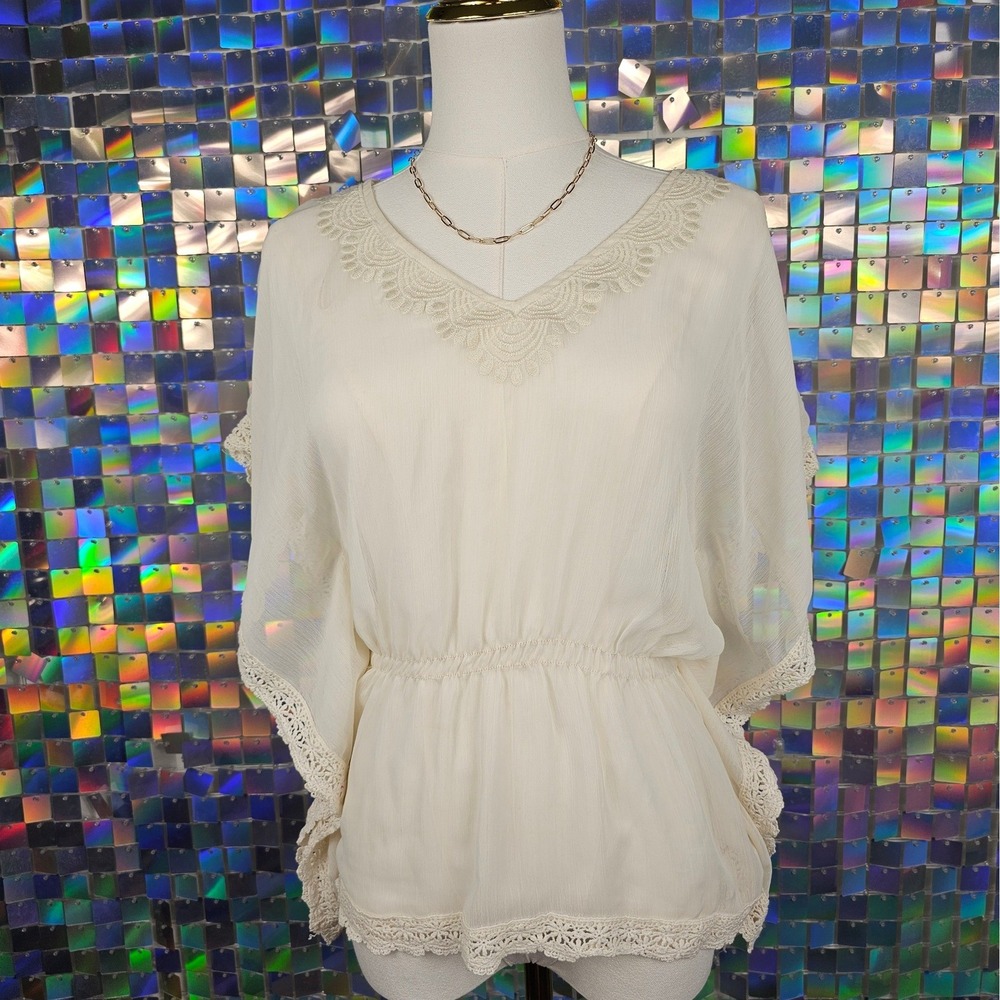 Forever 21 Vintage 00s Crochet Lace Back Blouse Women S Cream Boho Peplum Top